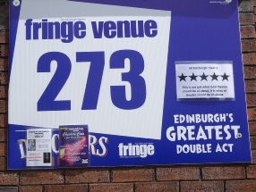 5 star review on Fringe Venue sign
